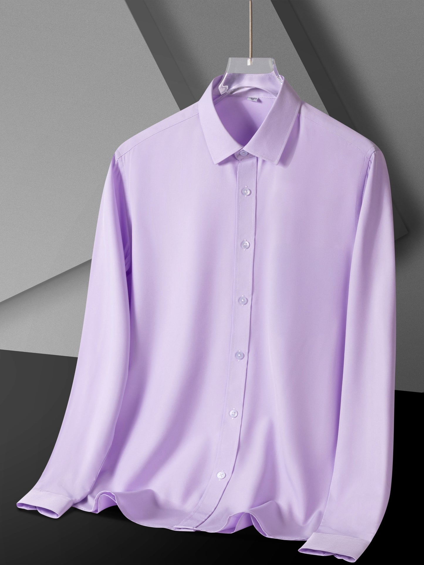 Men'S Long Sleeve Solid Color Business Dress Shirt, Elegant Collar, Stretch Fabric, Regular Fit, Single Button Front, Casual Outwear, Adult Sizes, Woven