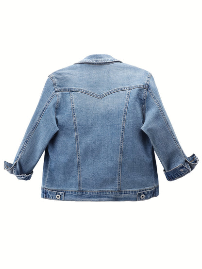 Women'S Vintage Wash Cropped Denim Jacket- Slim Fit Non-See-Through Buttons-Up Coat, Casual Everyday Denim Jacket for Spring/Fall Layering - Perfect for Jeans, Dresses & Skirts, Quality Button Details, Fall Fashion, Durable Fabric, Fall Clothing