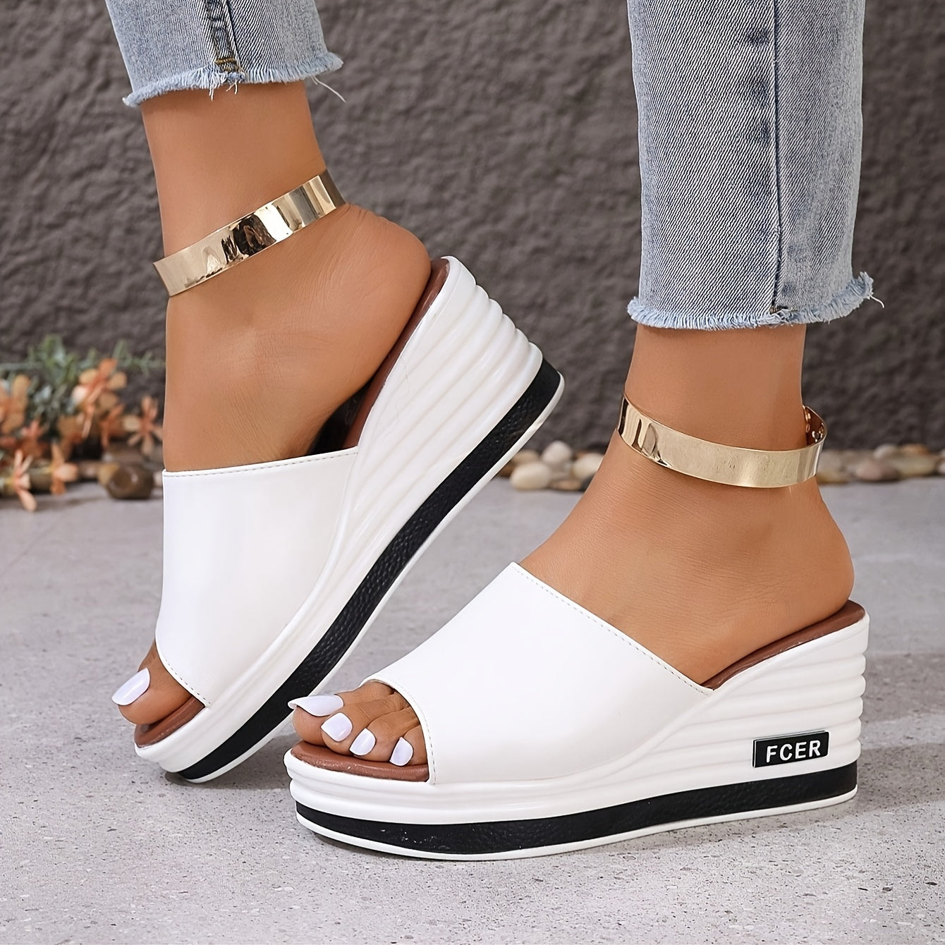 White Wedge Slide Sandals For Women 2026 - Ultra-Comfortable Platform Slides, Thick Sole Summer Slippers For Casual & Office Wear - Free Fast Delivery From Local Warehouse