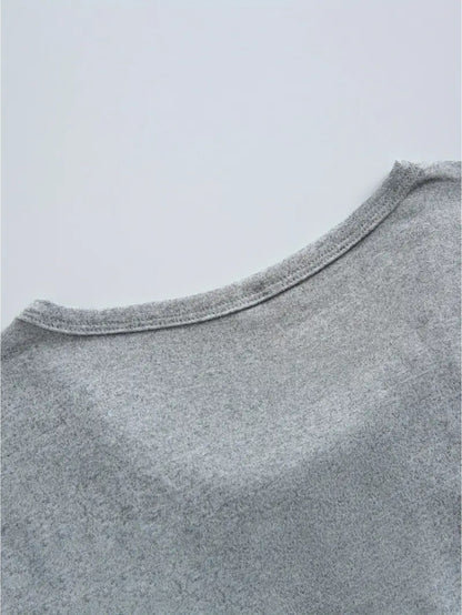 Light Grey Polyester Printed V-Neck Tank Top - product view 10