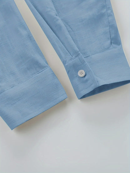 Men's Solid Plus Size Long Sleeve Casual Shirt - Stretch