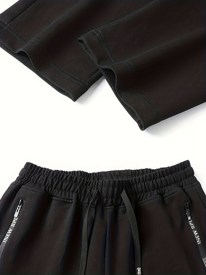 Men's 3pcs Set Solid Color Loose Casual Sport Pants - Letter-printed Zipper Pockets, Elastic Drawstring Waist, All-season Fitness And Daily Jogging Pants, Machine-washable Black/navy Blue/gray - Mens Sweatpants for Summer 3pcs with Pockets