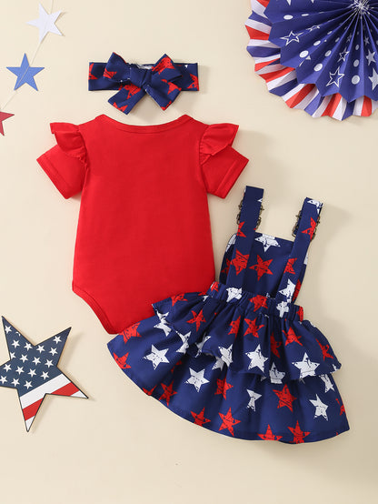 Girl Baby 4th of July Independence Day Outfit; Baby Girl Onesie and Romper Set Holiday Limited Edition, as a Gift, Perfect for Outdoor