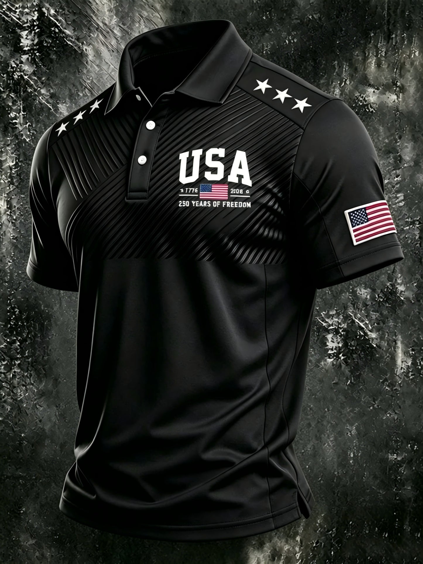 USA 1776-2026 250 Years of Freedom, Men'S Short-Sleeve Polo Shirt, Golf Polo Shirt, Polyester Fiber Fabric, Lightweight And Breathable, Suitable for Anniversary Celebrations