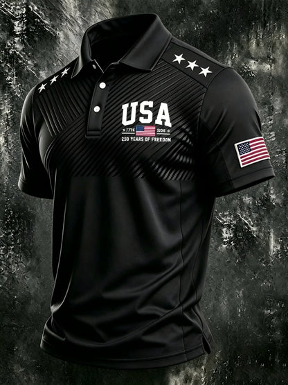USA 1776-2026 250 Years of Freedom, Men'S Short-Sleeve Polo Shirt, Golf Polo Shirt, Polyester Fiber Fabric, Lightweight And Breathable, Suitable for Anniversary Celebrations