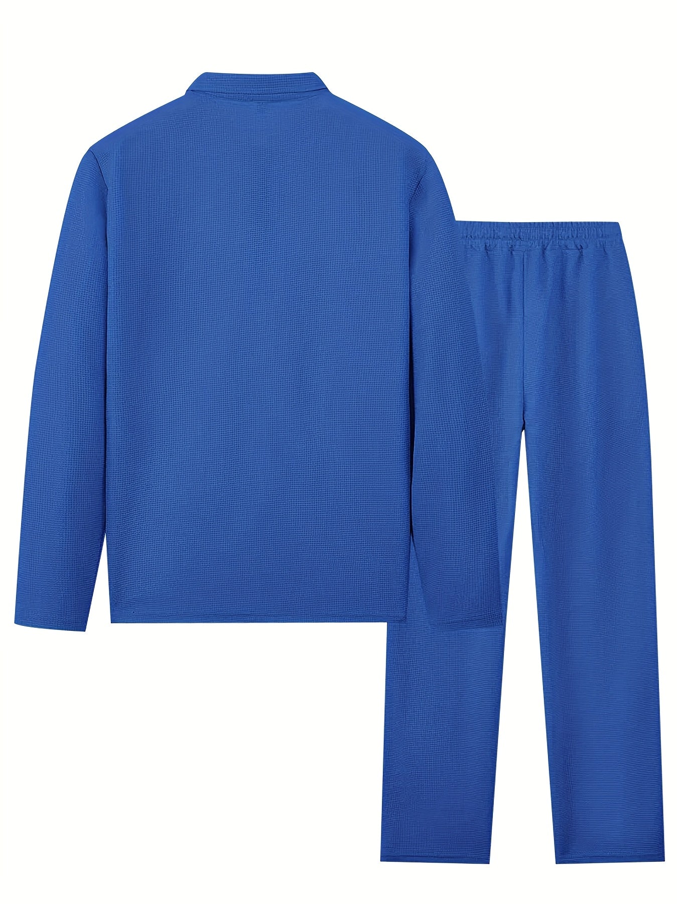 Mens 2pcs Outfits, New Spring Fall Waffle Knit Long Sleeve Top & Pants Set, Comfortable Breathable Casual Sports Tracksuit for Daily Workout