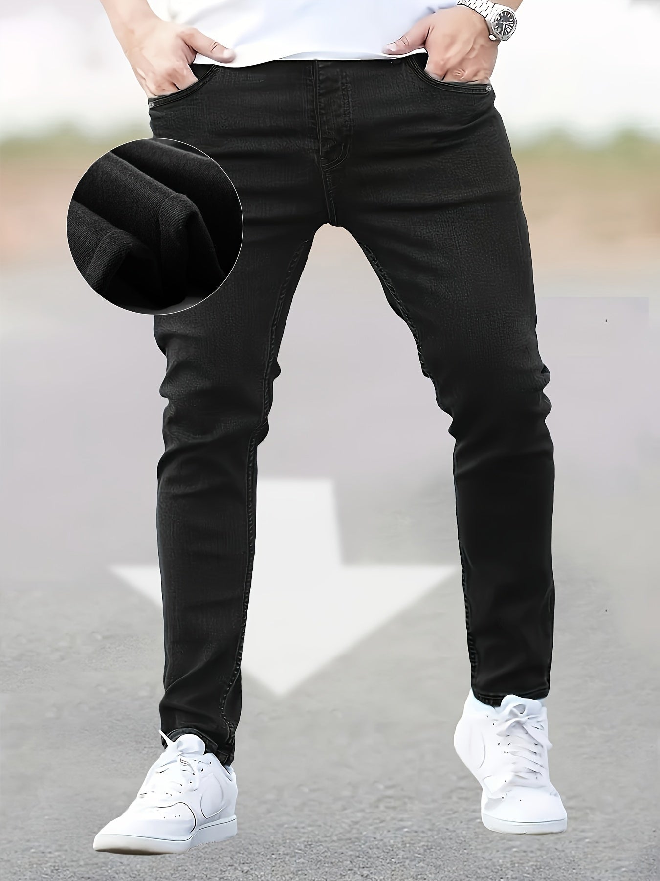 3pcs Men's Slim Fit Jeans - Heavy- Washed Streetwear Pants Suitable for All Seasons, Stretchable Basic Style with Washed, Year-Round Wear for Casual & -Casual Outfits