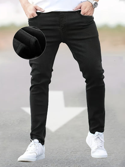3pcs Men's Slim Fit Jeans - Heavy- Washed Streetwear Pants Suitable for All Seasons, Stretchable Basic Style with Washed, Year-Round Wear for Casual & -Casual Outfits