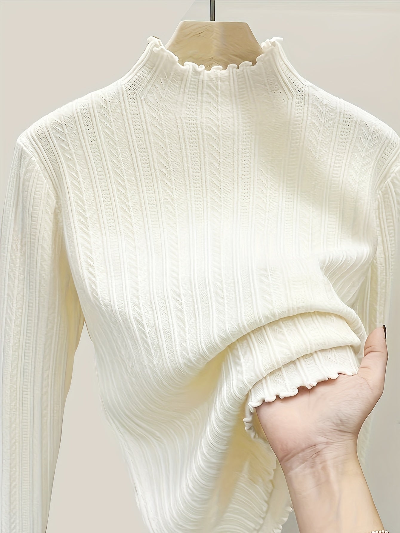 Soft Lettuce Trim Mock Neck Pullover Sweater - Ultra-Soft And Cozy Casual Wear With Long Sleeves For Maximum Comfort, Versatile Inner Wear For Layering, Perfect For Transitional Seasons (Spring And Fall) - Exclusively Designed For Women