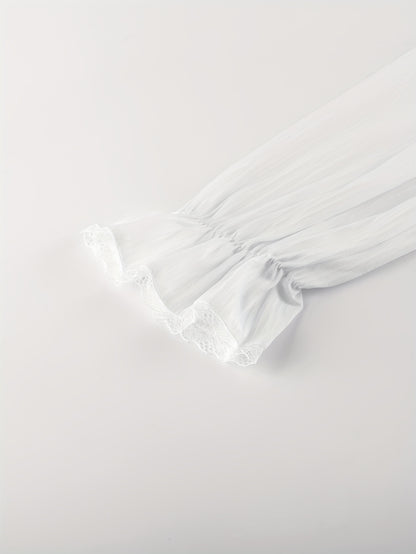 A Single French Court V-Neck Lace-Trimmed Princess Nightgown - a Solid White, Long-Sleeved, Flowing Garment That Is Cozy Enough for Home Wear, Suitable for All Seasons, This Luxurious Adult Nightgown Features Elegant Long Sleeves And Lace