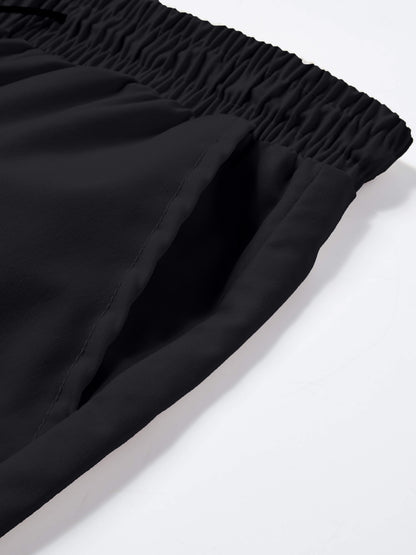 Women's Wide Leg Cargo Pants with Elastic Waist & Flap Pockets - Loose-Fit Trousers Suitable for Hiking, Jogging, Streetwear | Machine Washable Solid Black All-Season Pants for Gym, Outdoor, Daily Wear | Multi- Utility Pants