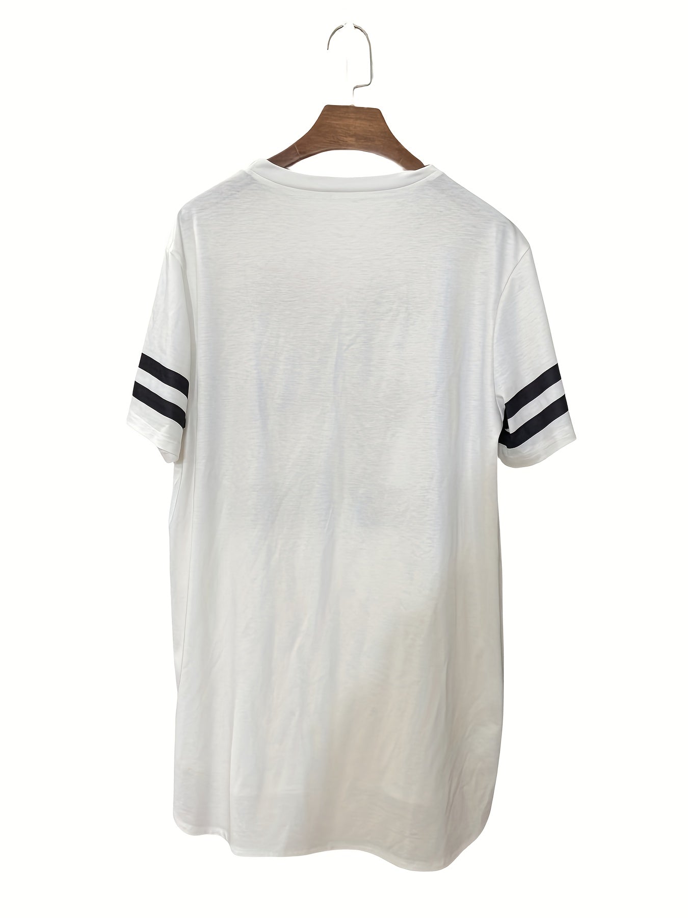 Plus Size - Plus Size - Plus Size Women'S Number Print Casual Dress - Loose Fit Round Neck Short Sleeve Design with Side Slit Hem, Comfortable for Year-Round Wear, Perfect for Spring And Summer