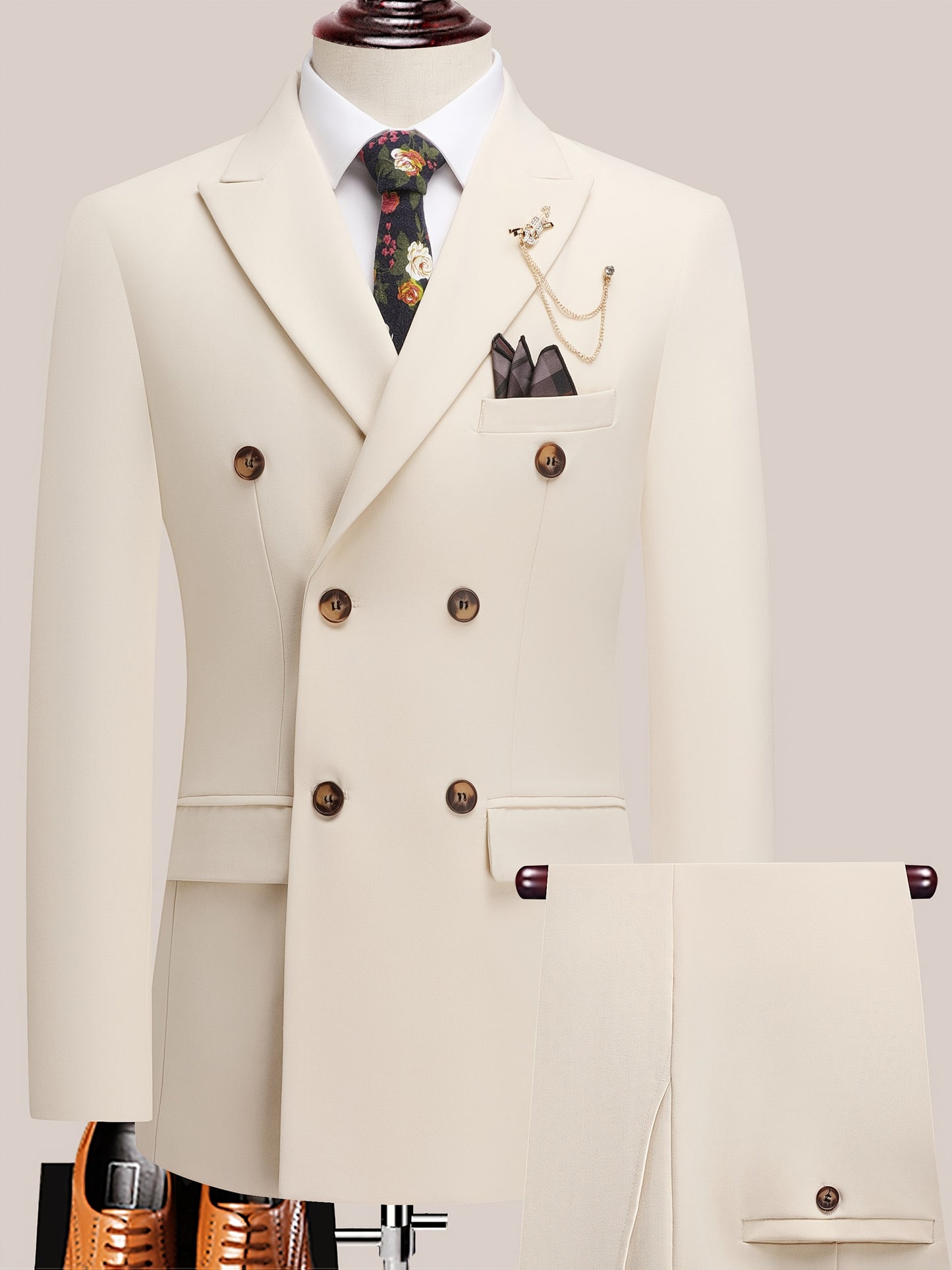 Latest Men's Solid Color Suit Two-Piece Suit Peaked Lapel Double-Breasted Four Seasons Men's Business Suit Formal Business Casual Wedding Dress