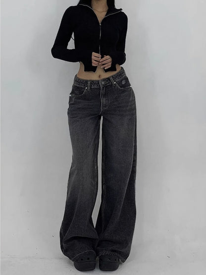 1-Pack Women's Wide-Leg Ultra-Long Floor-Length Ripped Loose-Fit Casual Jeans. Suitable for Streetwear, Daily Wear, Parties, and Outdoor Scenes. Sizes XS-XXL. Women's High-Stretch Denim Jeans, Loose Fit with White Stitching, All-Season Wear