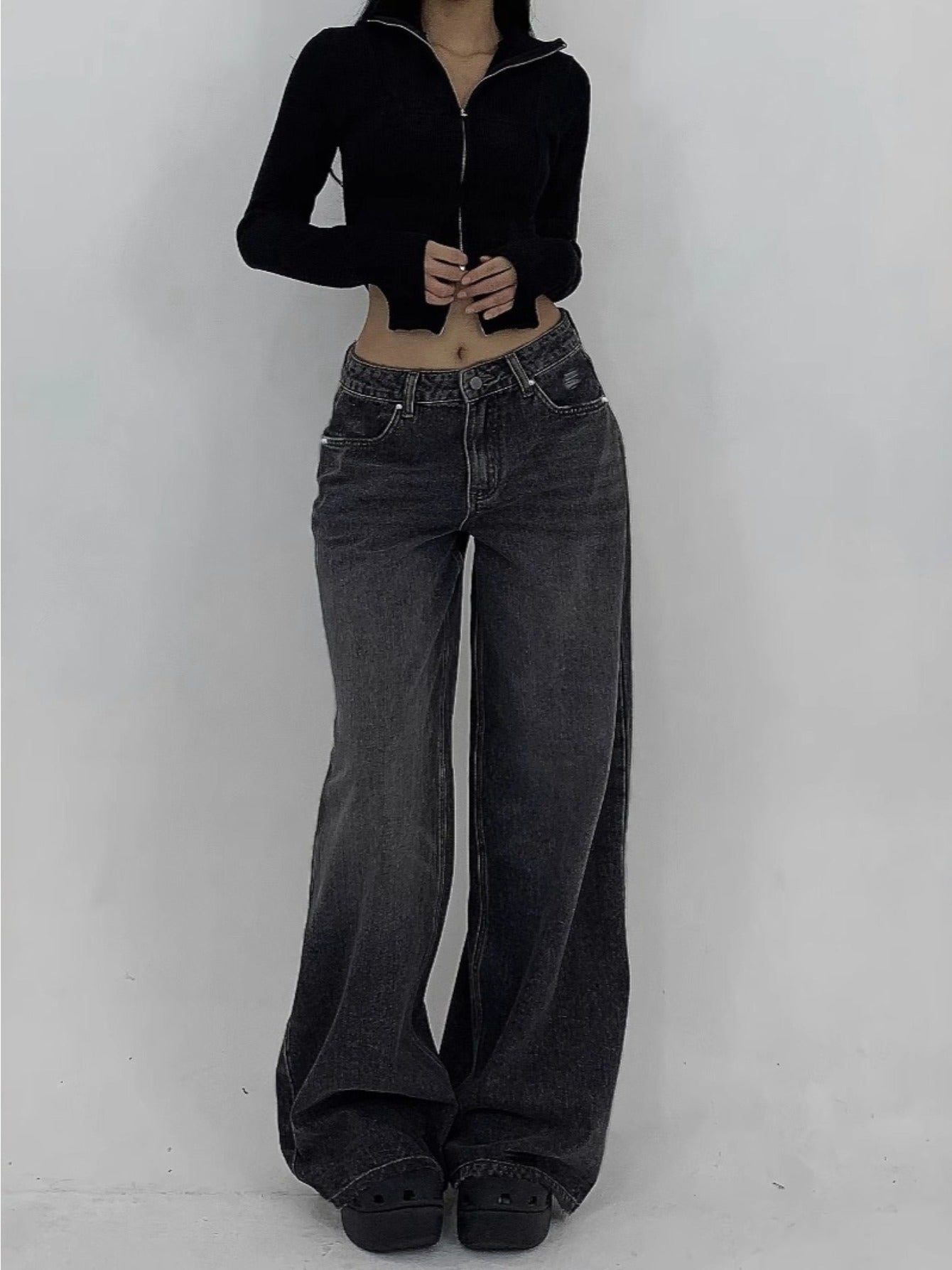 1-Pack Women's Wide-Leg Ultra-Long Floor-Length Ripped Loose-Fit Casual Jeans. Suitable for Streetwear, Daily Wear, Parties, and Outdoor Scenes. Sizes XS-XXL. Women's High-Stretch Denim Jeans, Loose Fit with White Stitching, All-Season Wear