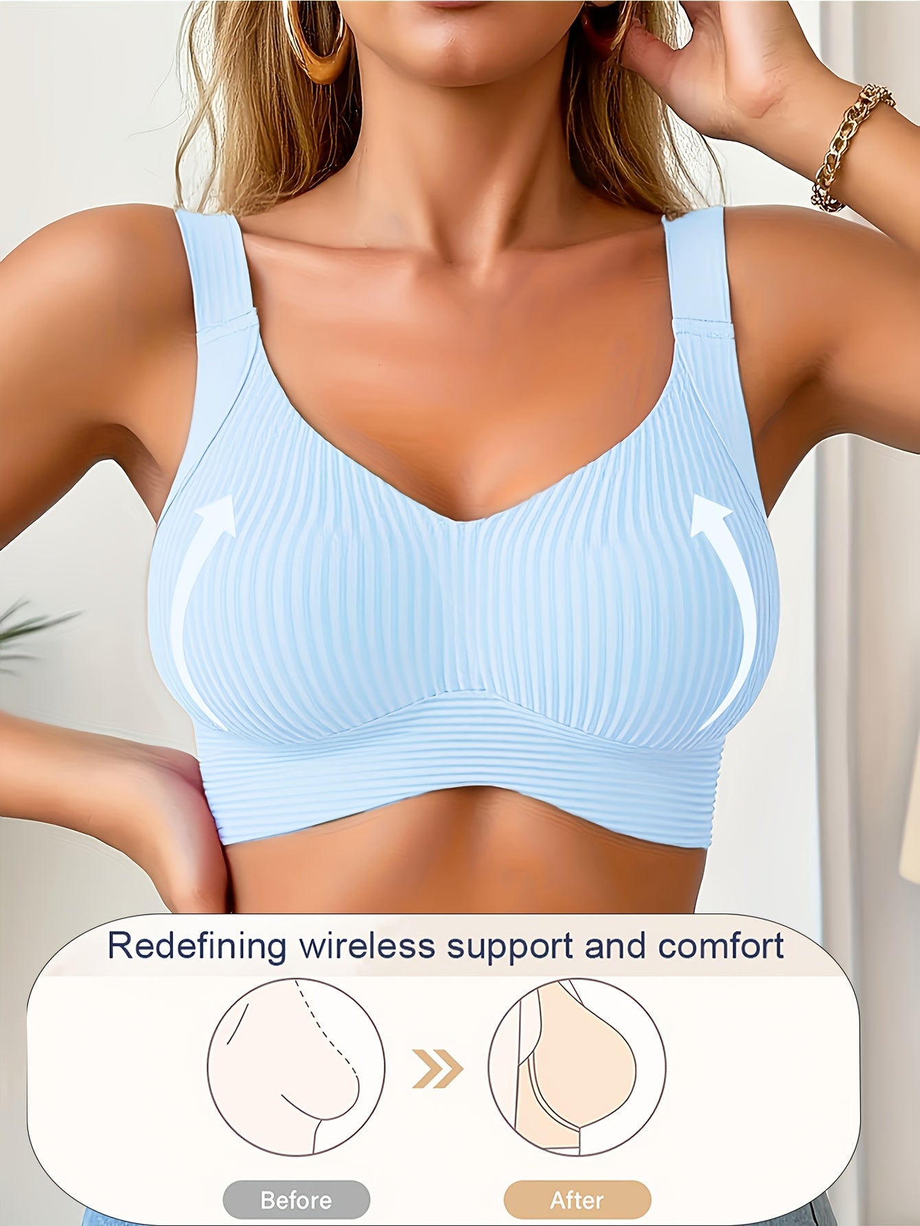 Plus-Size Wireless Women's Bra Suitable for Large Breasts - Full-Coverage Lift & Push-Up Underwire-Free Bust Enhancer with Adjustable Straps, Removable Pads, Seamless Smoothing Lingerie for Daily Wear & Special Occasions