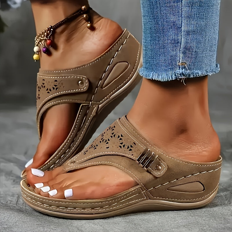 Women's Elegant Wedge Sandals, Classic Arch Support Design Flip Flops, High-quality Outdoor Beach Slippers, Comfortable Sandals for Women Summer, Low Heel Shoes for Women, Women Shoes