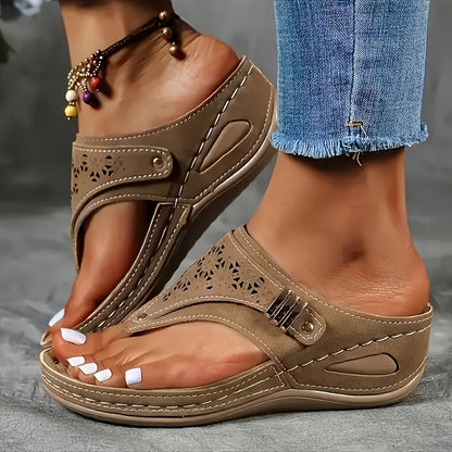Women's Elegant Wedge Sandals, Classic Arch Support Design Flip Flops, High-quality Outdoor Beach Slippers, Comfortable Sandals for Women Summer, Low Heel Shoes for Women, Women Shoes