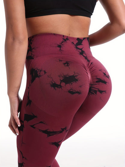 Set of 5 High-Waisted Yoga Pants for Women with Tummy Control, Summer Tie-Dye Fitness Leggings, Stretchy Running Tights for Peach Lift Workouts, Available in Various Colors