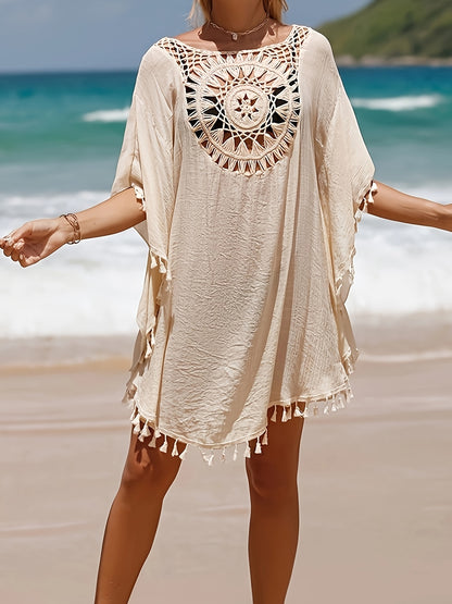 Lace Crochet V-Neck Dress Designed As a Cover-Up for Women'S Swimwear, Perfect for The Beach