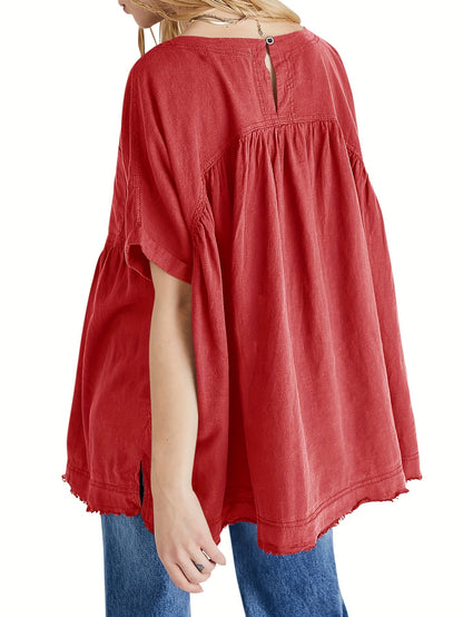 Women's Beige Oversized Short-Sleeve Shirt - product view 12