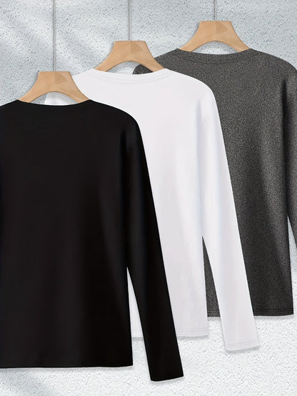 Women's Essential T-Shirt - 3-Pack Round Neck Long Sleeve Travel Style