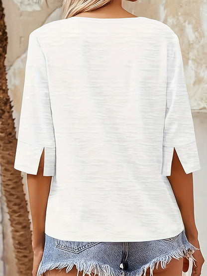 Women's V-neck Half Sleeve Loose Basic T-shirt