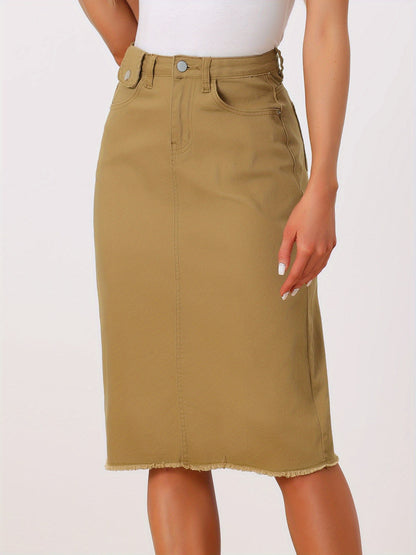 Women's Casual Jean Skirt High Waist Back Slit Stretch Denim Skirts