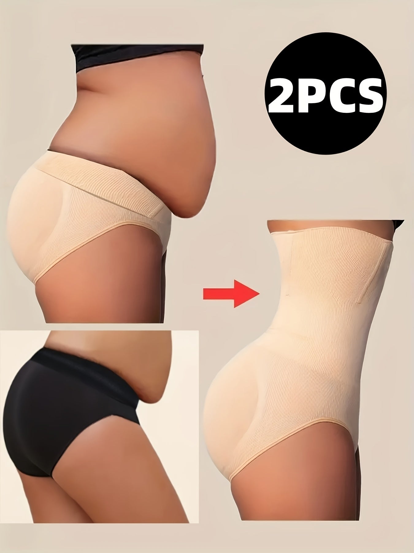2pcsHigh-Waist Tummy Control Shapewear Panties for Women - Waist Trainer, Butt Lifter & Body Shaper Underwear