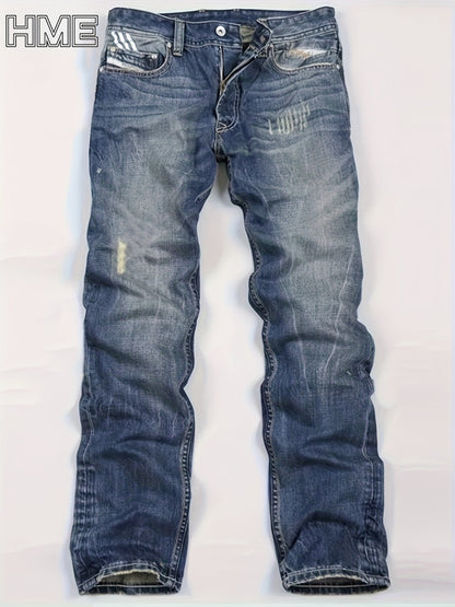 Men's Straight Leg Jeans - Classic Wash Clean Finish Streetwear 448485