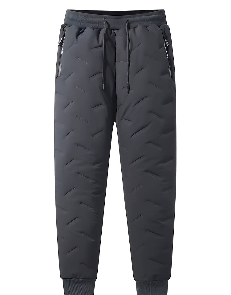Men'S Winter Warm Fleece-lined Pants, Outdoor Sports Camping Drawstring Pants, Hiking Pants With Thick Insulation, And Windproof Pants, Waist Belt With Keychain