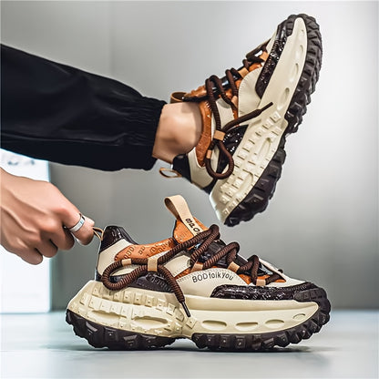 [Chunky Sneakers Dad Shoes] Men's Height Increasing Chunky Sneakers, Non-Slip Tire Sole Dad Shoes, And Fabric Upper Casual Streetwear Footwear