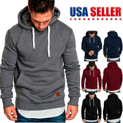 CRAZYHONEY Men Hoodie Casual Hooded Solid Pocket Cup Slim Fit Sweatshirts Pullover Sweater Tops Long Sleeve