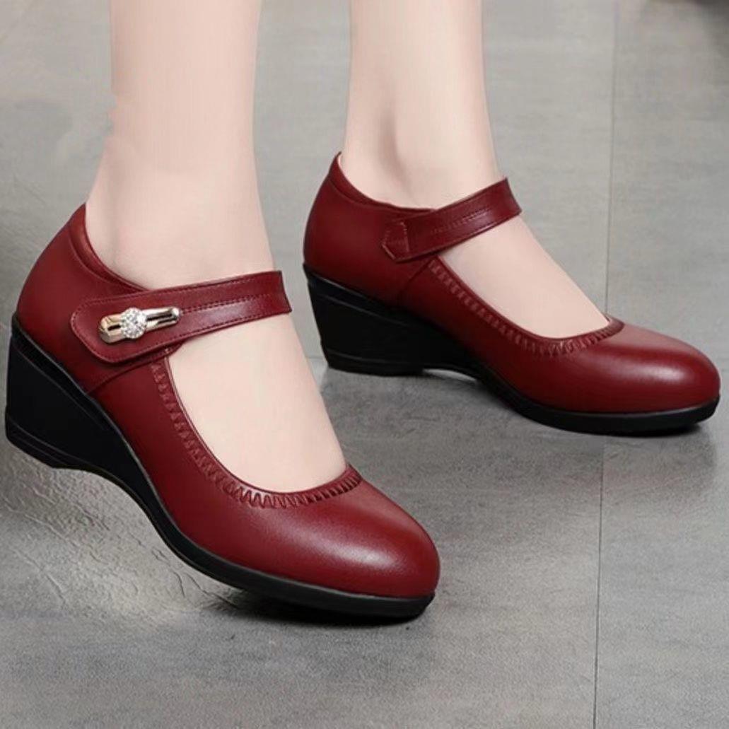 High-Quality Genuine Soft Sole Mom Shoes Spring And Autumn New Soft Sole Non-Slip Wedge Middle-Aged And Elderly Single Shoes, Women Shoes