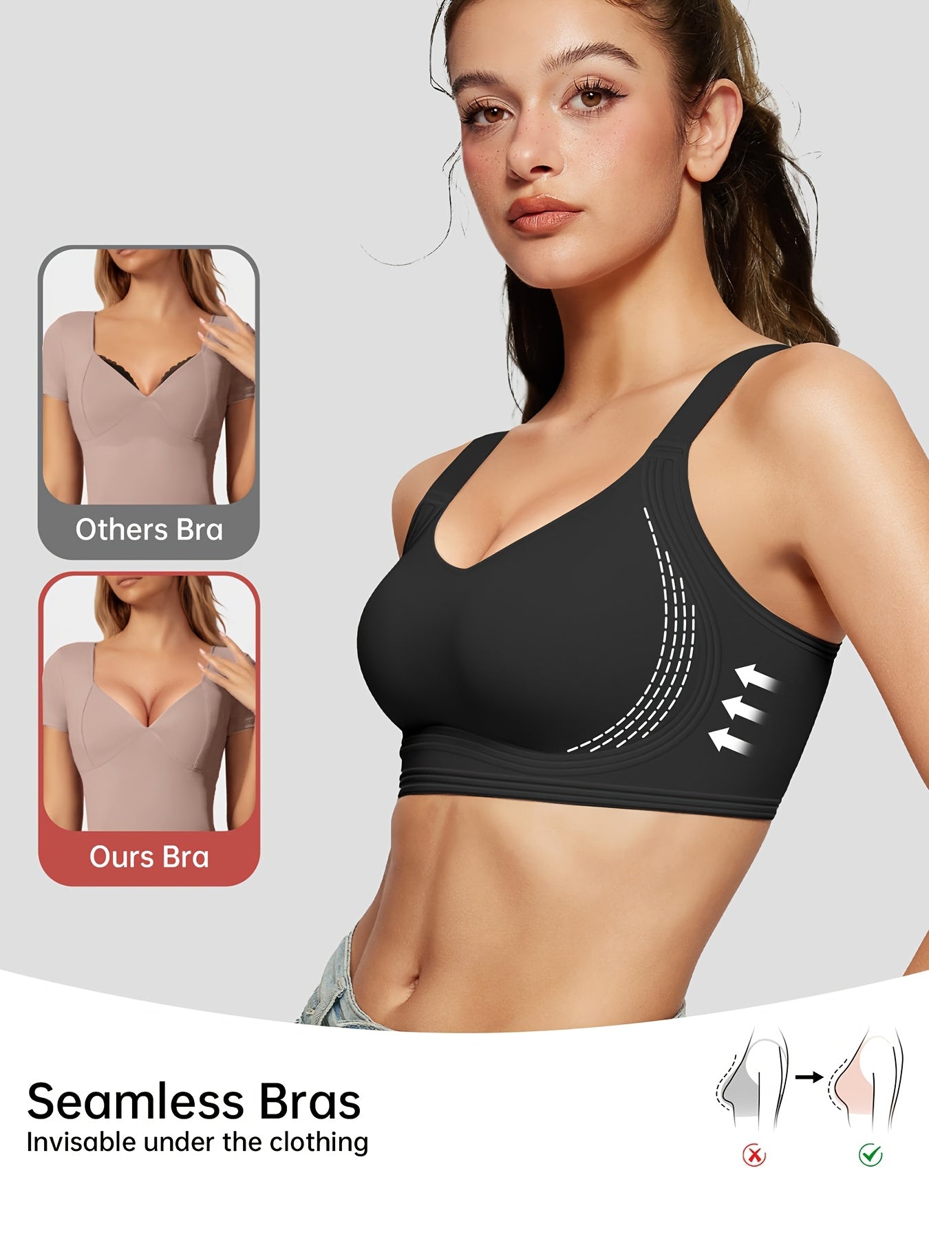 Women's Wireless Bra Comfortable Breathable Seamless Bra Soft Sleeping Bra Push Up Women's Underwear Daily Casual Bra Full Cup Sports Bra Suitable for Daily Wear Adjustable Shoulder Straps