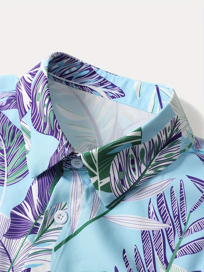 Set of 2pcs: Men'S Summer Short-Sleeve Button-Up Shirt And Shorts.