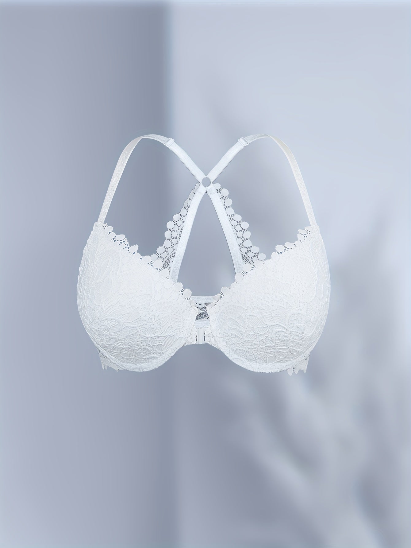 Women'S Contrast Lace Push-Up Bra with Underwire - Sexy Back Accentuating Design, Breathable Non-Removable Padded Cups & Adjustable Straps for Everyday Comfort, Strapless Push Up Bra, Comfortable Undergarment, Elegant Undergarment, Hook Closure Bra