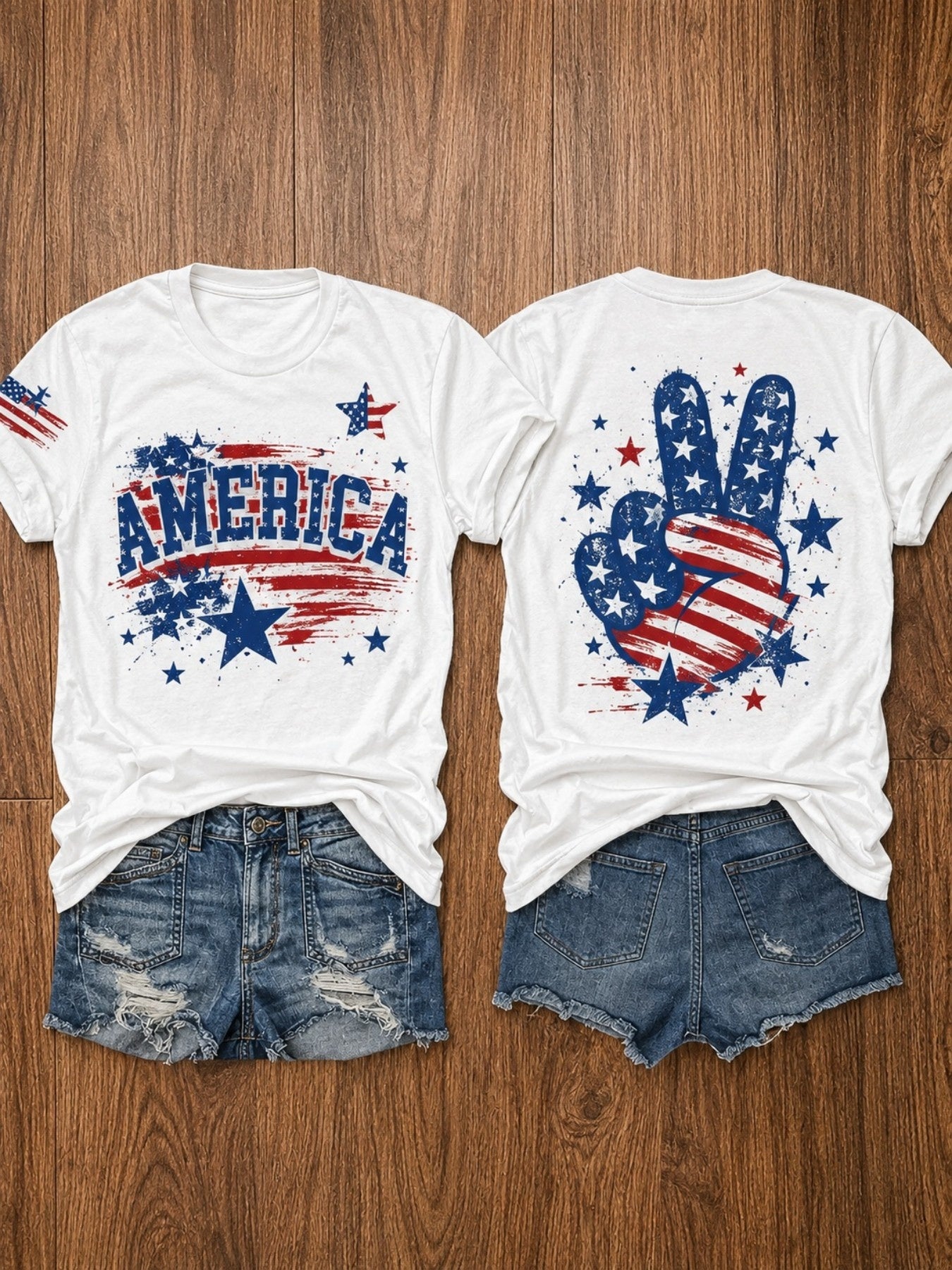 USA 250th Anniversary Independence Day American Flag Stars and Stripes Print Crew Neck T-Shirt, Summer Casual Vacation Women's Short Sleeve Top, Soft Stretch Fabric, Multiple Colors Available
