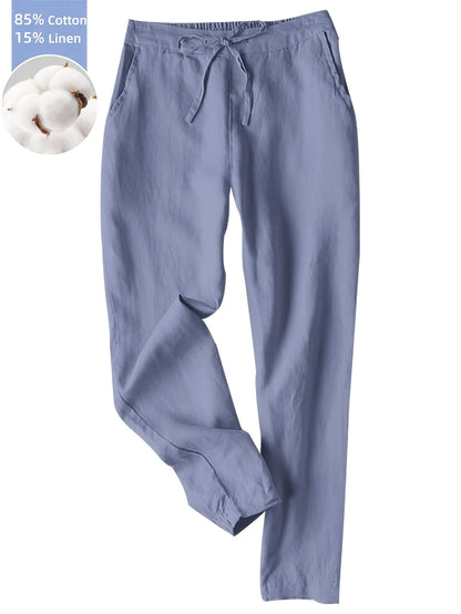 Women's Linen Pants - Summer High Waist Straight Leg Pants with Drawstring | Casual Beach Palazzo Pants | Boho Vacation Trousers for Travel