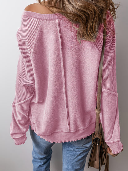 Women's Waffle Pattern Loose Splicing Long Sleeve Early Spring Street Fashion Style