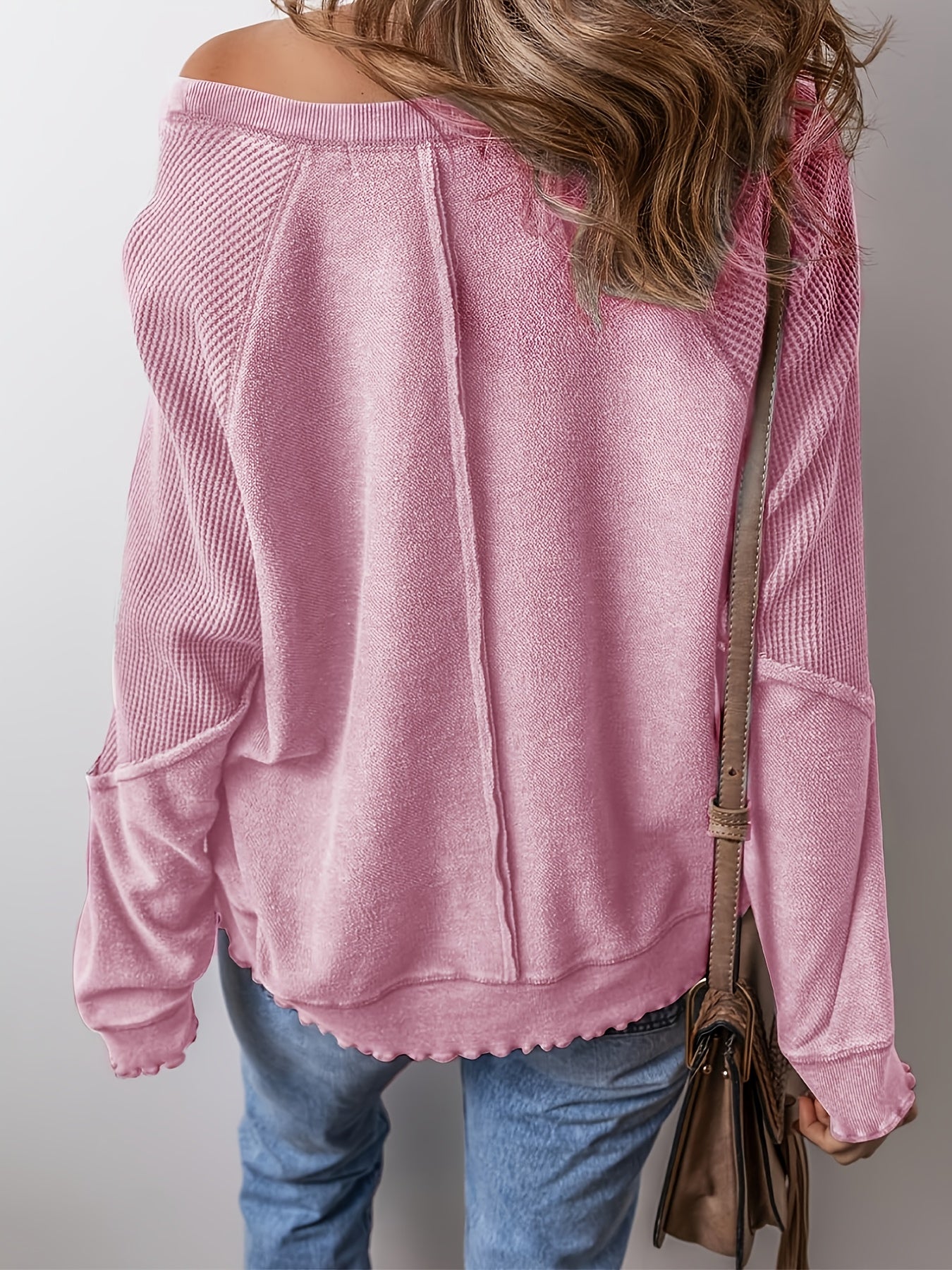 Women's Waffle Pattern Loose Splicing Long Sleeve Early Spring Street Fashion Style
