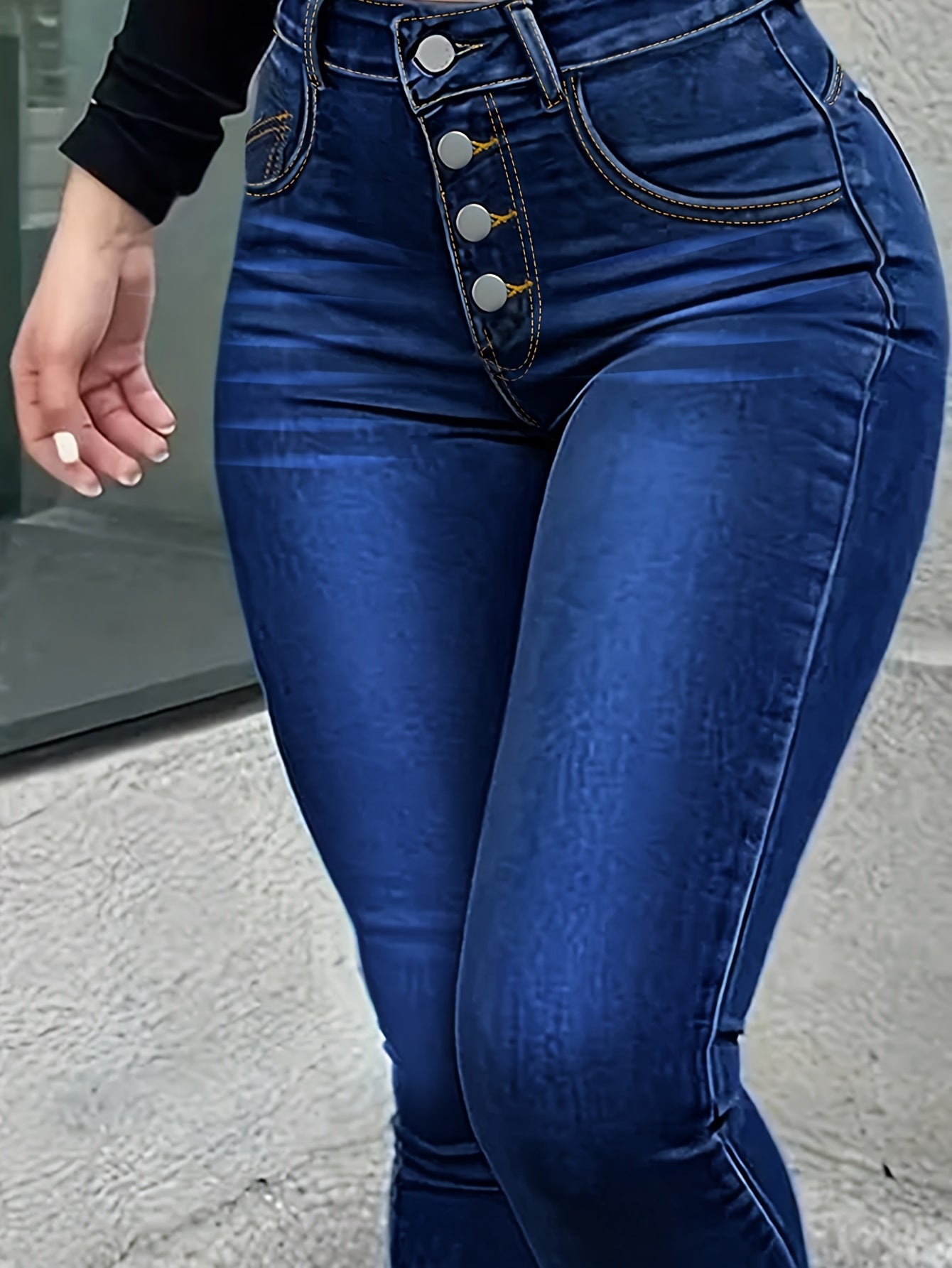 [Sexy High Waisted Skinny Jeans] Stretchy Non-See-Through High Waisted Skinny Jeans for Women | Button-Fly Closure, All-Season Tight Leg Fit, Trendy Streetwear, Sleek Silhouette, Quality Stitching, Fashionable Bottoms, Casual Dressers