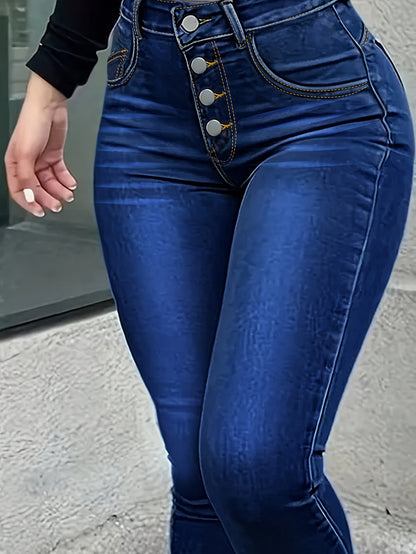 [Sexy High Waisted Skinny Jeans] Stretchy Non-See-Through High Waisted Skinny Jeans for Women | Button-Fly Closure, All-Season Tight Leg Fit, Trendy Streetwear, Sleek Silhouette, Quality Stitching, Fashionable Bottoms, Casual Dressers