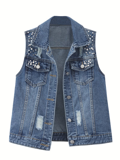 Oversized Women'S Denim Vest, Casual Jacket for Spring And Autumn Seasons
