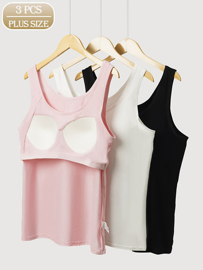 Plus Size - Plus Size - Women'S 3pcs Modal Set with Built-In Bra Camisole, One-Piece Style, Plus Size, Peek-Proof