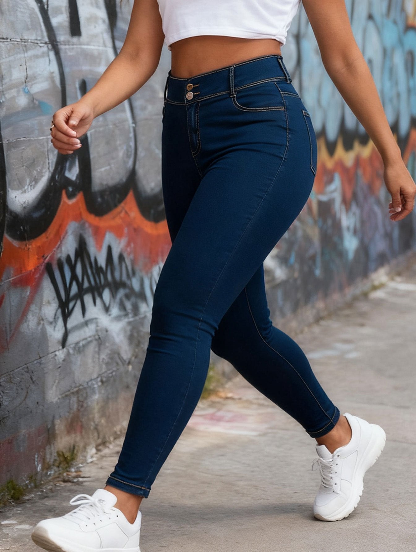 Women's Plus-Size Dark  Denim Pants for Fall/ Winter Soft, Comfortable, and Breathable Fabric with Elasticity and Texture Ideal for At-home Wear, Shopping, Strolling, and Social Gatherings