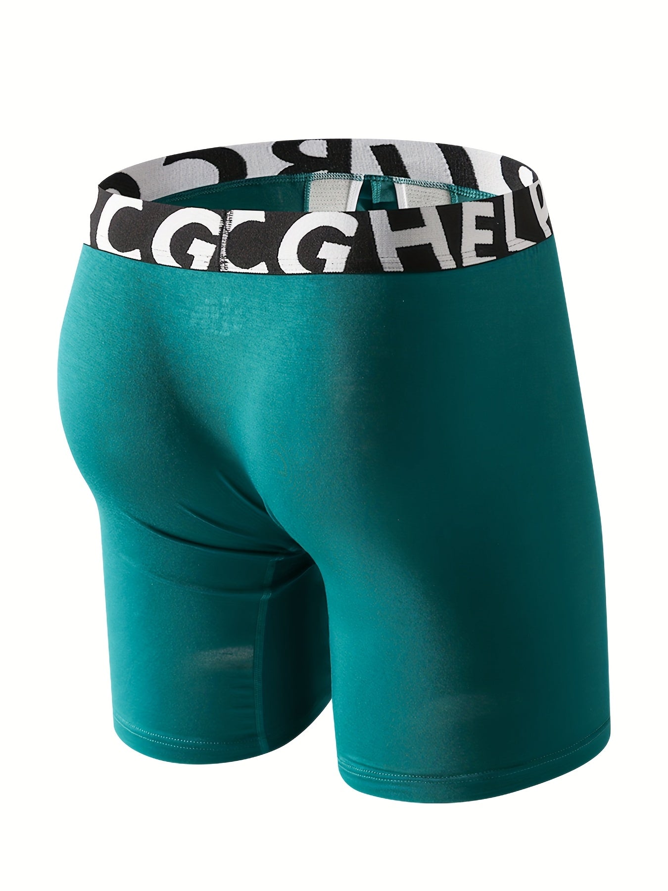3pcs Men's Athletic Underwear: Quick-Dry Slim-Fit Long Boxer Briefs with Letter Waistband & Dual-Layer Separate U-Convex Pouch