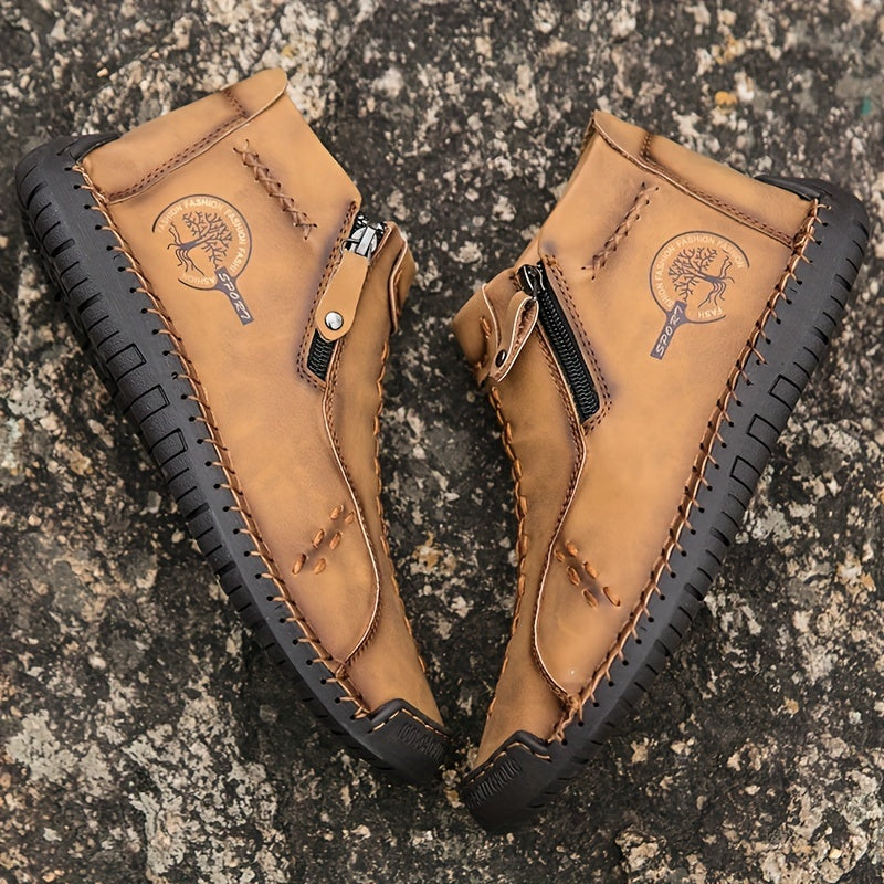 Men'S Zipper Boots Fashion Retro Handmade Shoes Western Style Boots