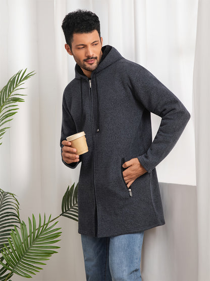 Men's Casual Hoodie, Hooded Mid Length Coat, Lined Zip Up Hoodie, Stylish Slim Fit Hoodie with Pockets, Suitable for Daily Wear, Outdoor Activities And Street
