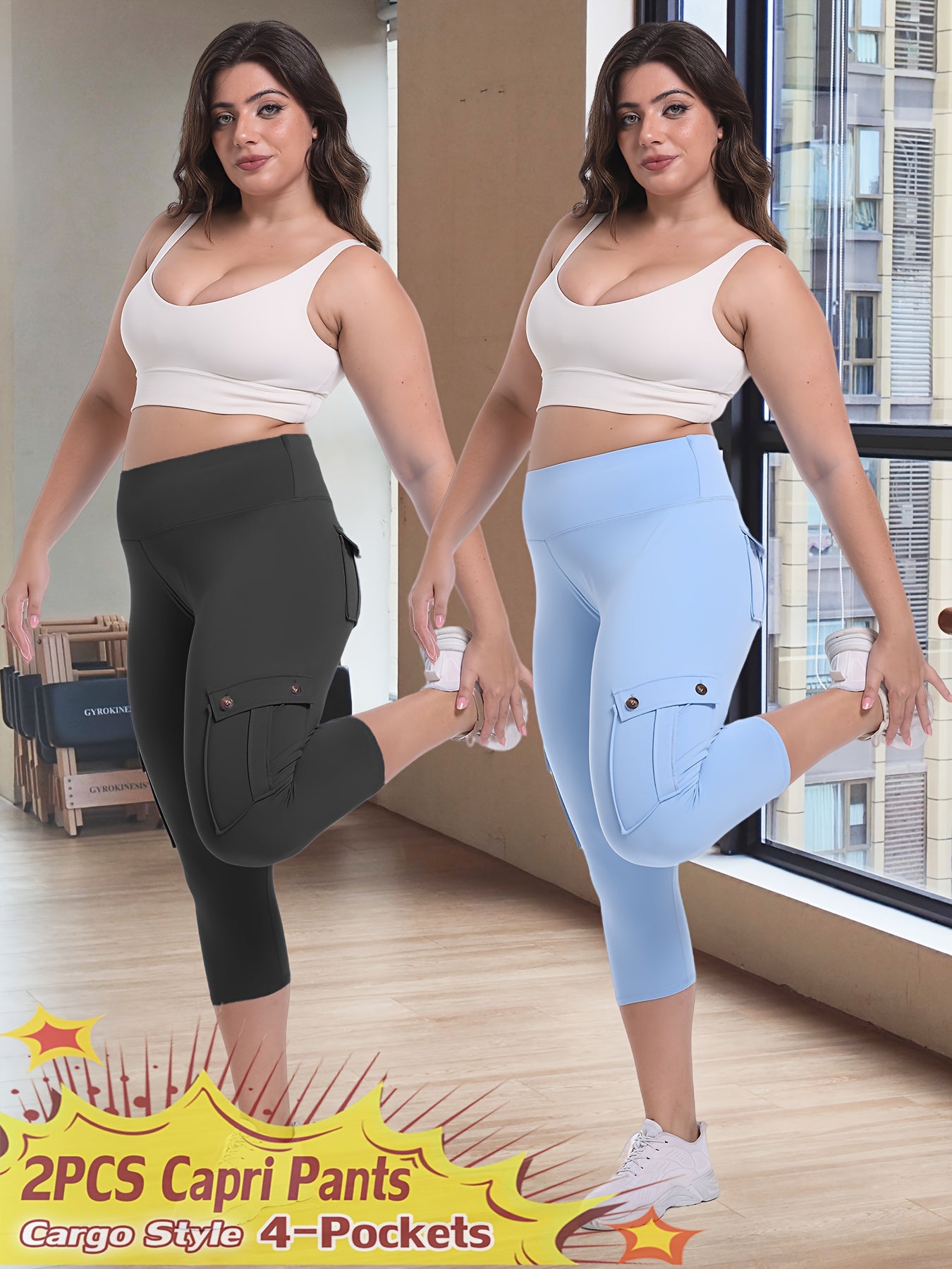 2pcs-Black & Pink High-Waist Leggings - product view 22